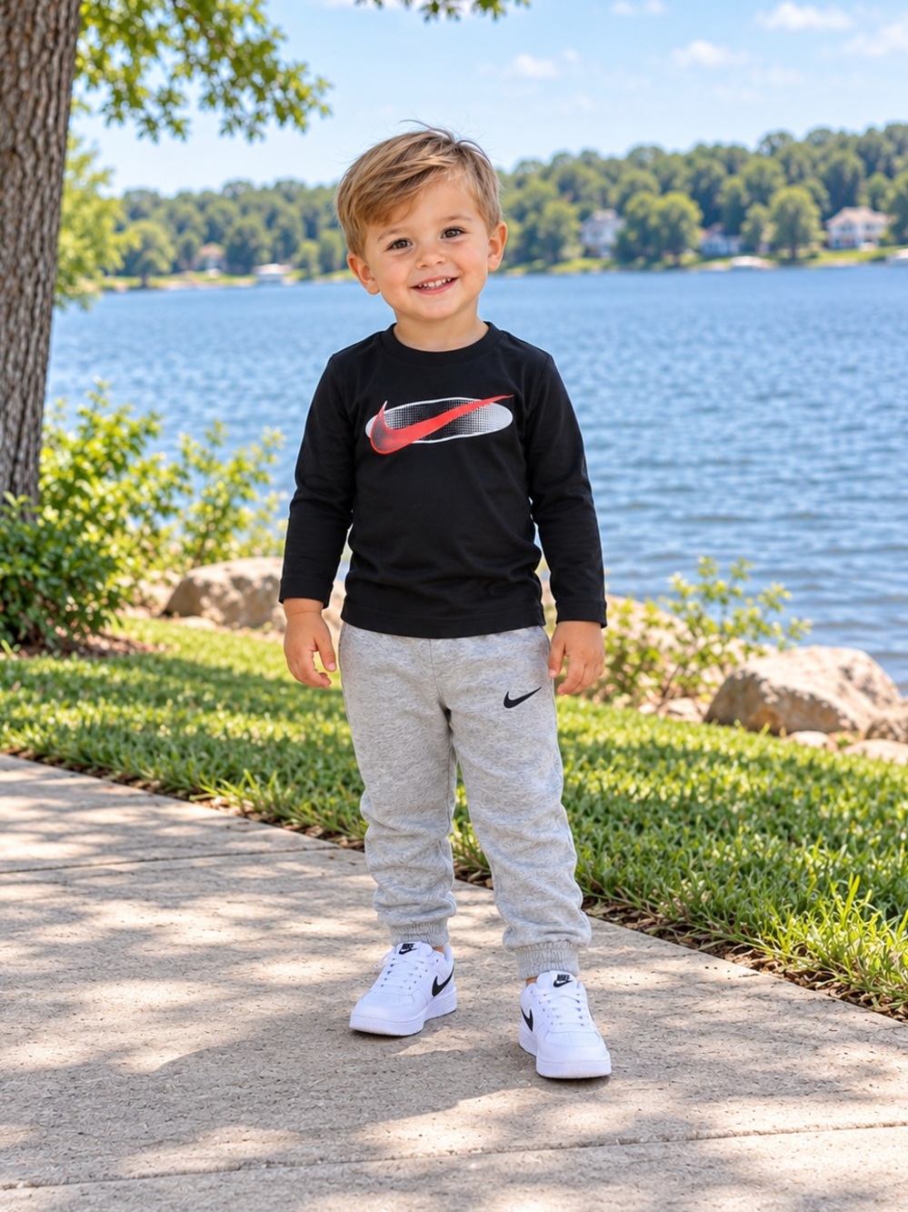 Nike Black Long Sleeve T-Shirt and Gray Jogger Pants Boys Size 2T